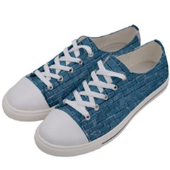 White And Blue Brick Wall Men s Low Top Canvas Sneakers by Azkajaya