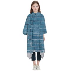 White And Blue Brick Wall Kids  Hooded Rain Ponchos by Azkajaya