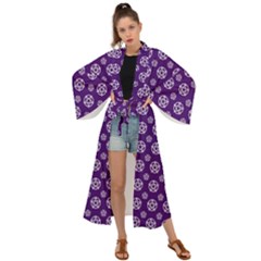 White Pentacle And Purple Pattern Maxi Kimono by cheekywitch