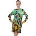 Monkey Tiger Bird Parrot Forest Jungle Style Long Sleeve Hoodie Dress View1