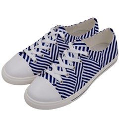 Blue And White Abstract Stripes Men s Low Top Canvas Sneakers by SpinnyChairDesigns