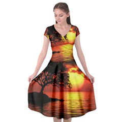 Sunset Nature Sea Dusk Landscape Cap Sleeve Wrap Front Dress by Salmanaz77