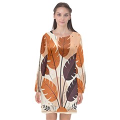 Leaves Boho Monster Nature Long Sleeve Chiffon Shift Dress  by Salmanaz77