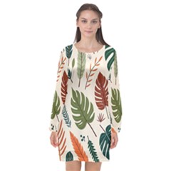 Leaves Autumn Long Sleeve Chiffon Shift Dress  by Salmanaz77