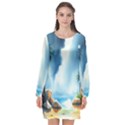 Delicate Watercolor Painting Surreal Oasis Scene With Intense Dramatic Lighting Long Sleeve Chiffon Shift Dress  View1
