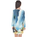 Delicate Watercolor Painting Surreal Oasis Scene With Intense Dramatic Lighting Long Sleeve Chiffon Shift Dress  View2