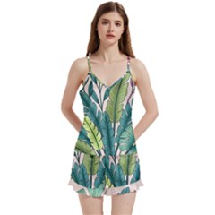 Illustrations Plants Nature Leaves V-neck Satin Loungewear Set by Salmanaz77