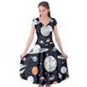 Space Galaxy Universe Stars Sky Cap Sleeve Wrap Front Dress View1