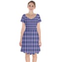 Purple Plaid Tartan 1 Short Sleeve Bardot Dress View1