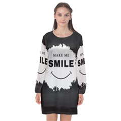 Black And White Simple Make Me Smile T Shirt 20250203 014057 0000 Long Sleeve Chiffon Shift Dress  by Cowcow2005