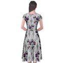 Elegant Purple Floral Jacquard Mesh Lace Fabric Cap Sleeve Wrap Front Dress View2