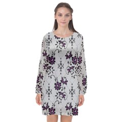 Elegant Purple Floral Jacquard Mesh Lace Fabric Long Sleeve Chiffon Shift Dress  by ArtfulThreads