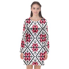 Ukrainian Folk Seamless Pattern Ornament Ethnic Ornament Border Element Traditional Art Long Sleeve Chiffon Shift Dress  by Grandong