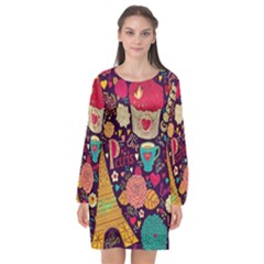 Collage Worx Black Collage Cupcake Eifel Tower Fireworks Paris Long Sleeve Chiffon Shift Dress  by Grandong