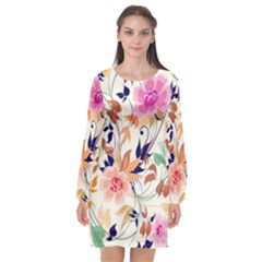 Abstract Floral Background Long Sleeve Chiffon Shift Dress  by kyorashop23
