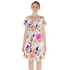 Abstract Floral Background Short Sleeve Bardot Dress by kyorashop23