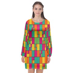 Abstract-background Long Sleeve Chiffon Shift Dress  by kyorashop23