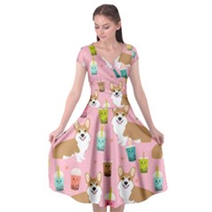 Corgi Bubble Boba Tea Pink Pattern Cap Sleeve Wrap Front Dress by Salmanaz77