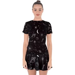 Cosmic Black Space Star Drop Hem Mini Chiffon Dress by Ndabl3x