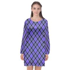 Blue Tartan Plaid 1 Diagonal Long Sleeve Chiffon Shift Dress  by dressshop