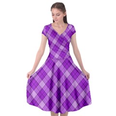 Purple Plaid Tartan 3 Diagonal (2) Cap Sleeve Wrap Front Dress by dressshop