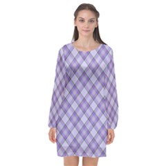 Purple Plaid Tartan 2 Diagonal Long Sleeve Chiffon Shift Dress  by dressshop