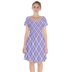 Purple Plaid Tartan 2 Diagonal Short Sleeve Bardot Dress by dressshop