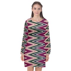 Pattern Zigzag Stripe Design Long Sleeve Chiffon Shift Dress  by Maspions