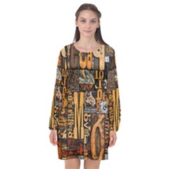 3d Letters Macro Wooden Letters Letters Textures Long Sleeve Chiffon Shift Dress  by Salmanaz77