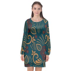 Flowers Floral Retro Flower Texture Long Sleeve Chiffon Shift Dress  by Salmanaz77