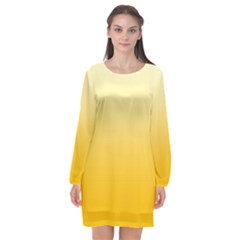 Cream Yellow To Amber Orange Linear Gradient Long Sleeve Chiffon Shift Dress  by GradientsOmbre