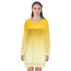 Amber Orange To Cream Yellow Linear Gradient Long Sleeve Chiffon Shift Dress  by GradientsOmbre