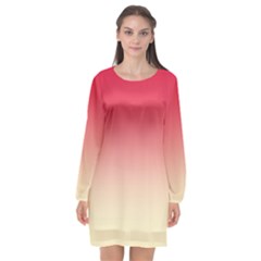 Crimson Red To Cream Yellow Linear Gradient Long Sleeve Chiffon Shift Dress  by GradientsOmbre