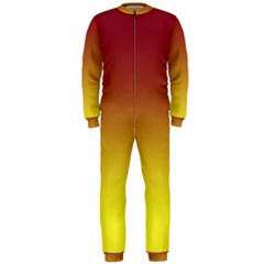 Burgundy Red To Electric Yellow Linear Gradient Onepiece Jumpsuit (men) by GradientsOmbre