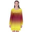 Electric Yellow To Burgundy Red Bilinear Gradient Long Sleeve Chiffon Shift Dress  View1