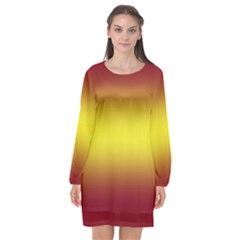 Burgundy Red To Electric Yellow Bilinear Gradient Long Sleeve Chiffon Shift Dress  by GradientsOmbre