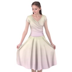 Cream Yellow To Pink Lace Linear Gradient Cap Sleeve Wrap Front Dress by GradientsOmbre