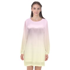Pink Lace To Cream Yellow Linear Gradient Long Sleeve Chiffon Shift Dress  by GradientsOmbre