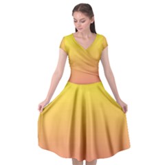 Electric Yellow To Coral Pink Linear Gradient Cap Sleeve Wrap Front Dress by GradientsOmbre