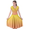 Electric Yellow To Coral Pink Linear Gradient Cap Sleeve Wrap Front Dress View1
