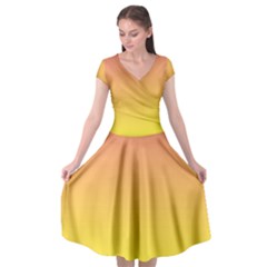 Coral Pink To Electric Yellow Linear Gradient Cap Sleeve Wrap Front Dress by GradientsOmbre