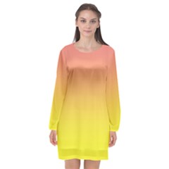 Coral Pink To Electric Yellow Linear Gradient Long Sleeve Chiffon Shift Dress  by GradientsOmbre