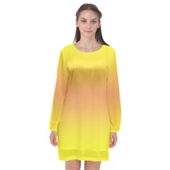 Electric Yellow To Coral Pink Bilinear Gradient Long Sleeve Chiffon Shift Dress  by GradientsOmbre
