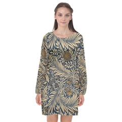 Brown Vintage Background Vintage Floral Pattern, Brown Long Sleeve Chiffon Shift Dress  by kyorashop23