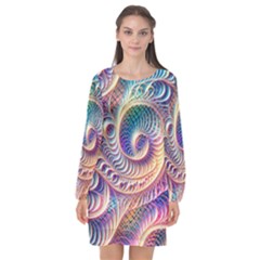 Abstract Fractal Art Swirl Pattern Long Sleeve Chiffon Shift Dress  by Salmanaz77