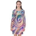 Abstract Fractal Art Swirl Pattern Long Sleeve Chiffon Shift Dress  View1