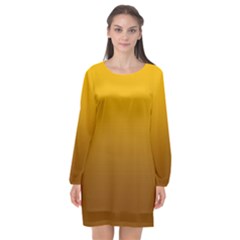 Amber Orange To Chocolate Brown Linear Gradient Long Sleeve Chiffon Shift Dress  by GradientsOmbre