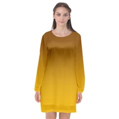 Chocolate Brown To Amber Orange Linear Gradient Long Sleeve Chiffon Shift Dress  by GradientsOmbre