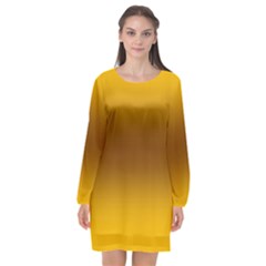 Amber Orange To Chocolate Brown Bilinear Gradient Long Sleeve Chiffon Shift Dress  by GradientsOmbre