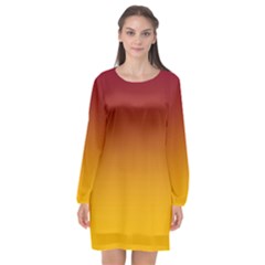 Burgundy Red To Amber Orange Linear Gradient Long Sleeve Chiffon Shift Dress  by GradientsOmbre